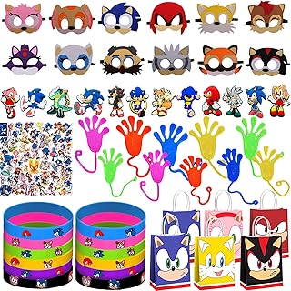 Anwaterfar 110Pcs Birthday Party Favors for Kids, Birthday Party Supplies with Masks,Sticky Hands,Bracelets,Stickers,Gift Bags,Shoes Decorations for Birthday Party Supplies Favors Gifts