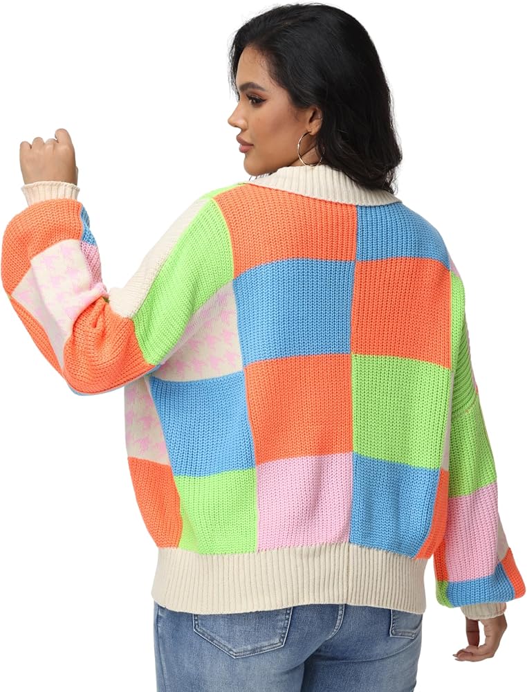 Women's Color Block Patchwork Cardigan Oversized Crochet Cardigan