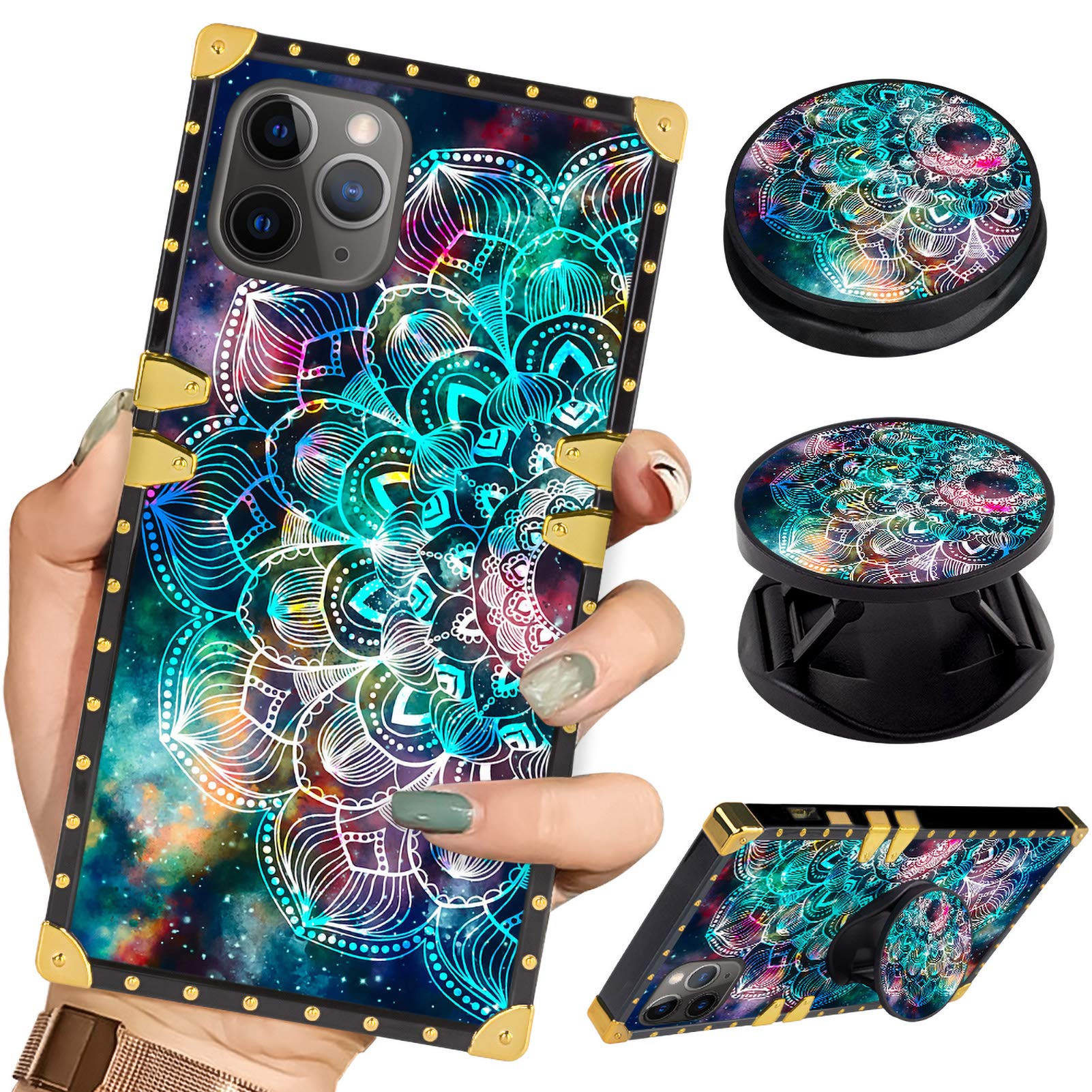 Luxury Square Phone Case iPhone 11 Pro Max 6.5 Inch 2019 Galaxy Mandala Flower Retro Elegant Soft TPU Design Cover