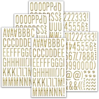 Dizdkizd 3D Gold Letter Stickers, 1 Inch Foam Puffy Alphabet Number Decals for Personalized Presents, Scrapbooking, Grad Cap Decorations, Photo Album - 6 Sheets