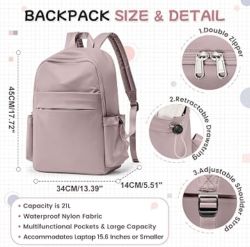 HYC00 School Backpack Women,Unisex Casual Daypack School Bags 14 Inch Laptop Backpack for Girl Boy Lightweight Travel Rucksack Water Resistant Bookbag for Teenage College Work Backpack,M3-Pink Purple