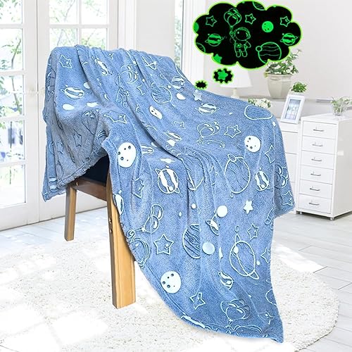 Manta que brilla en la oscuridad, regalo espacial para niños, astronauta estrella, planeta, galaxia, regalo para niños, adolescentes, niñas, niños,