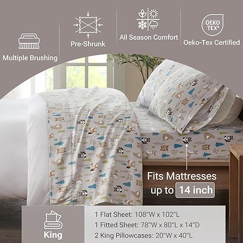 Vista 233 de True North by Sleep Philosophy - Juego de ropa de cama acogedora de franela 100% algodón, estampado de animales y estrellas, lindo, ultrasuave