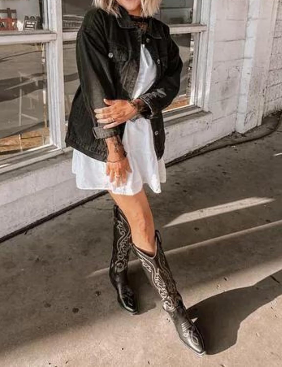 Gozoloma Women's Casual Loose Oversized Denim Jacket Long Sleeved Button Jean Jacket Coat Tops - Image 4