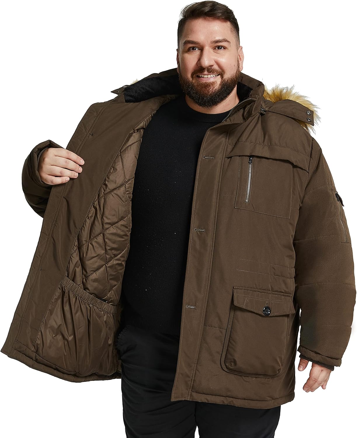 Soularge Men's Big and Tall Winter Warm Heavy Hooded Parka Jacket - Image 5