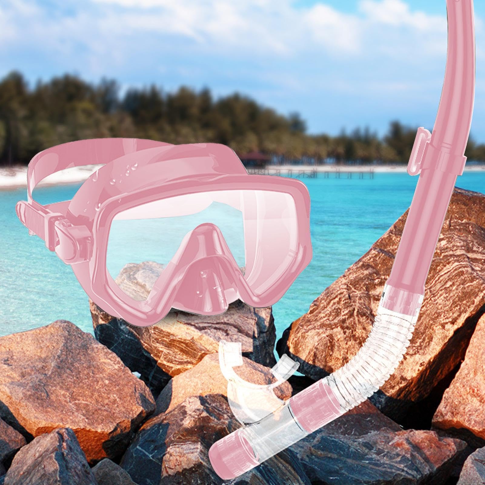 Snorkel seco | Snorkel y Máscara de Buceo, Máscara Facial Panorámica de Silicona para Deportes Acuáticos, Natación y Playa