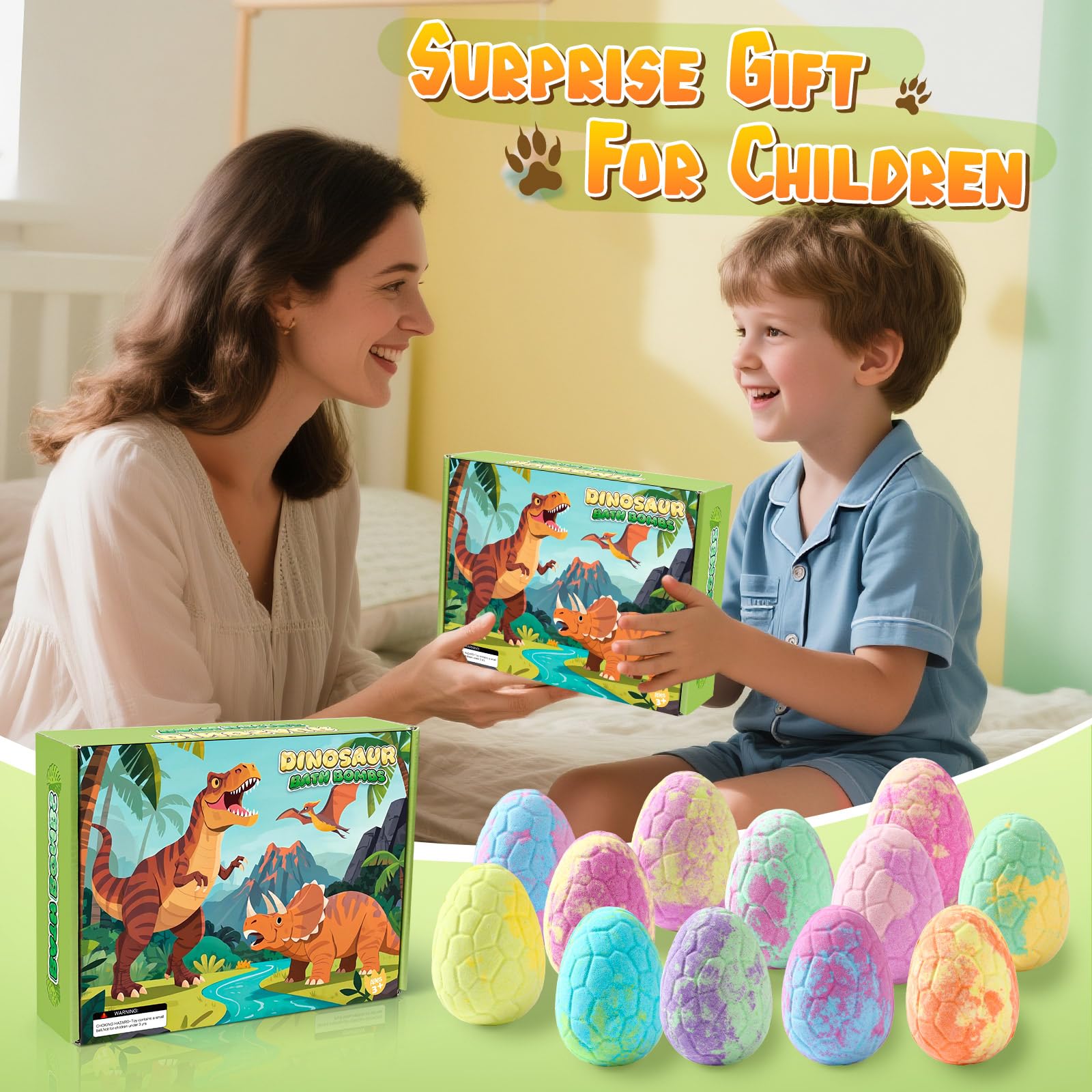Golray Dinosaur Bath Bombs for Kids with Surprise Toys, 12 Pack