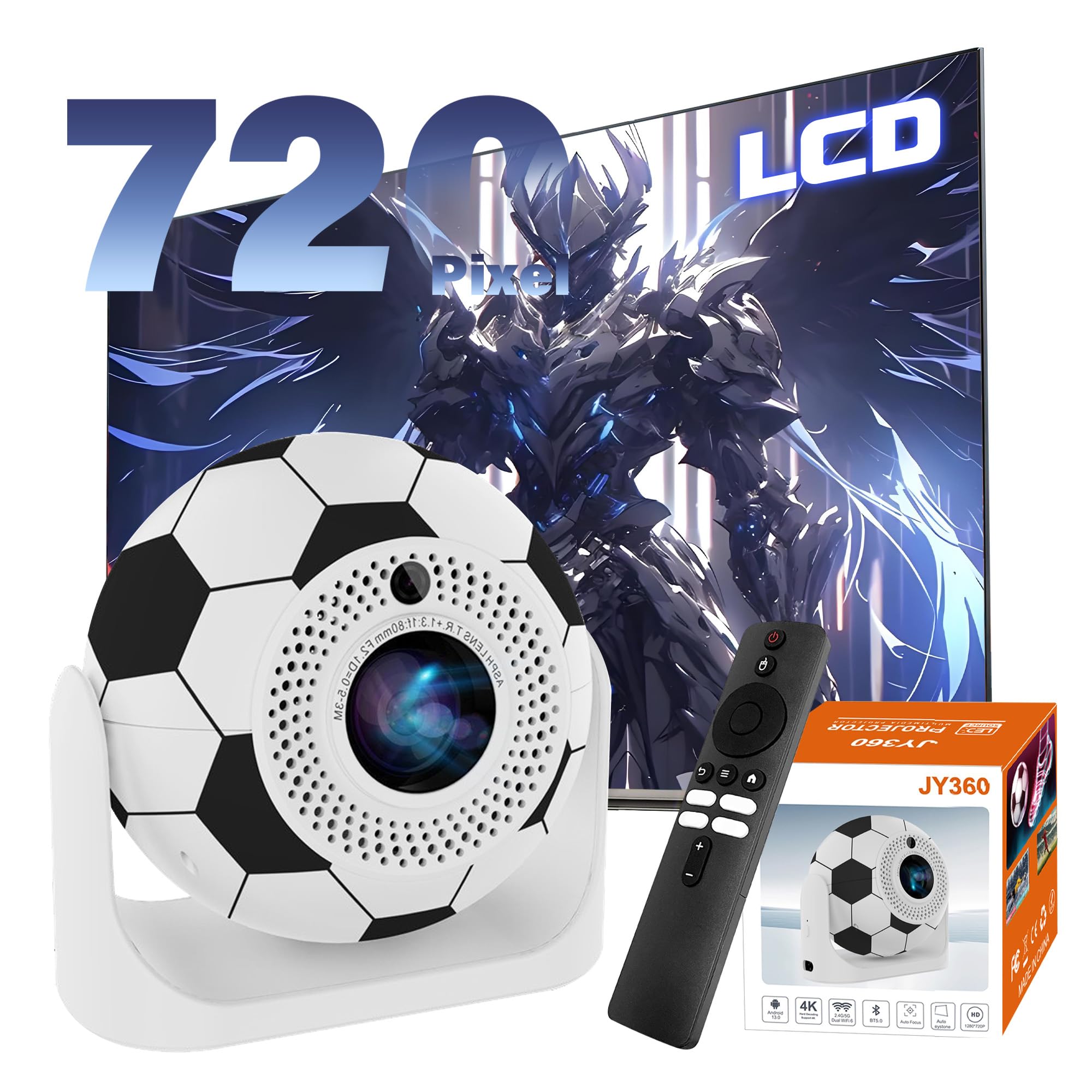 Mini Proiettore Smart TV Android 13 Proiettore Portatile per partite di calcio,Videoproiettore con Correzione Trapezoidale Automatica,1280*720P,WiFi 6 + BT 5.2,Home Theater Projector (Bianco & Nero)