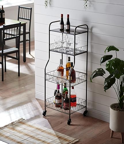 Miniatura 10 de Kings Brand Furniture - Estante de cocina para panadería de 4 niveles con estantes de almacenamiento de alambre, soporte rodante para microondas con