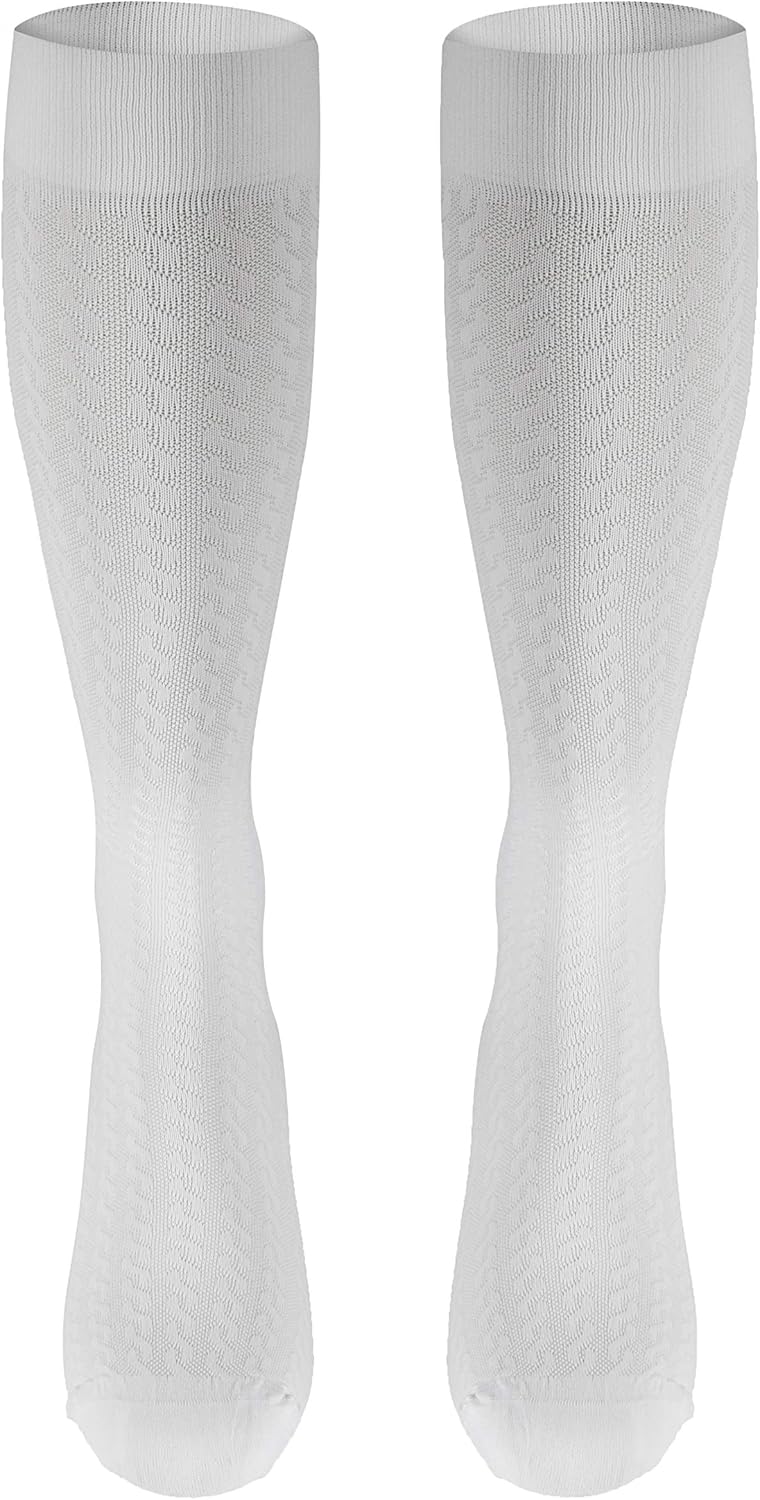 NuVein Women's Compression Socks, 15-20 mmHg Support, Cable Knit Pattern, Over Calf Knee High, White, X-Large - Image 2