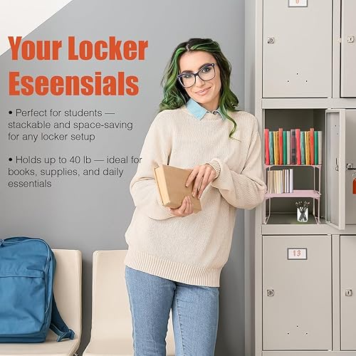 Miniatura 3 de Estante organizador de malla metálica versátil, apilable, para taquillas escolares de tamaño estándar, también para armarios de gimnasio y trabajo,