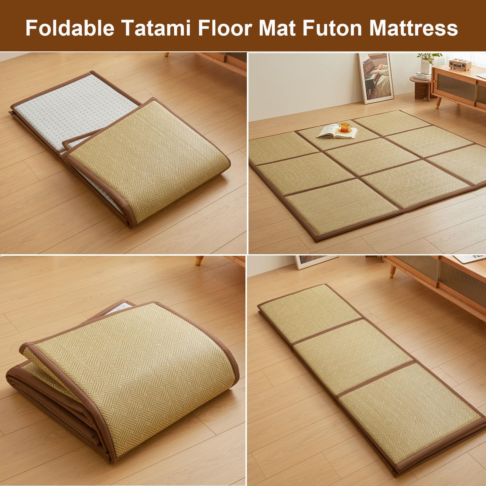 Alfombra de Suelo Tatami Japonés Colchón Futón Plegable Colchoneta Tapete(Green,200x200cm)