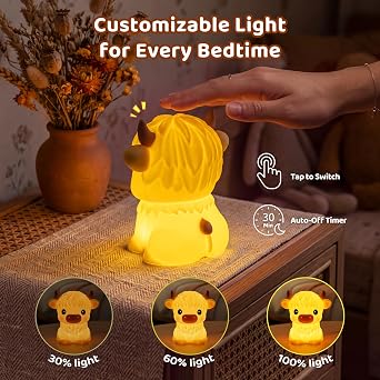 Mewaii Huggwaii Squishy Highland Cow Night Light for Kids, BPA-Free