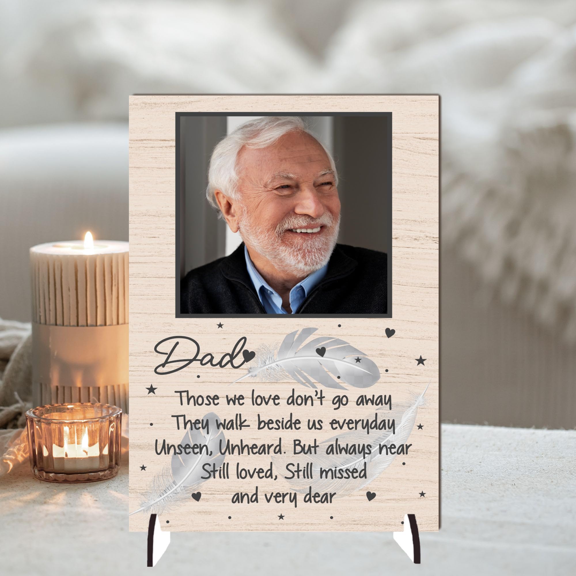 Dad Memorial Photo Plaque - ‘Those We Love Don’t Go Away’ Personalised Tribute | Heartfelt Memorial Keepsake for Loss of Father (Mdf Wood Indoor Use Only, A4 30cm x 21cm)
