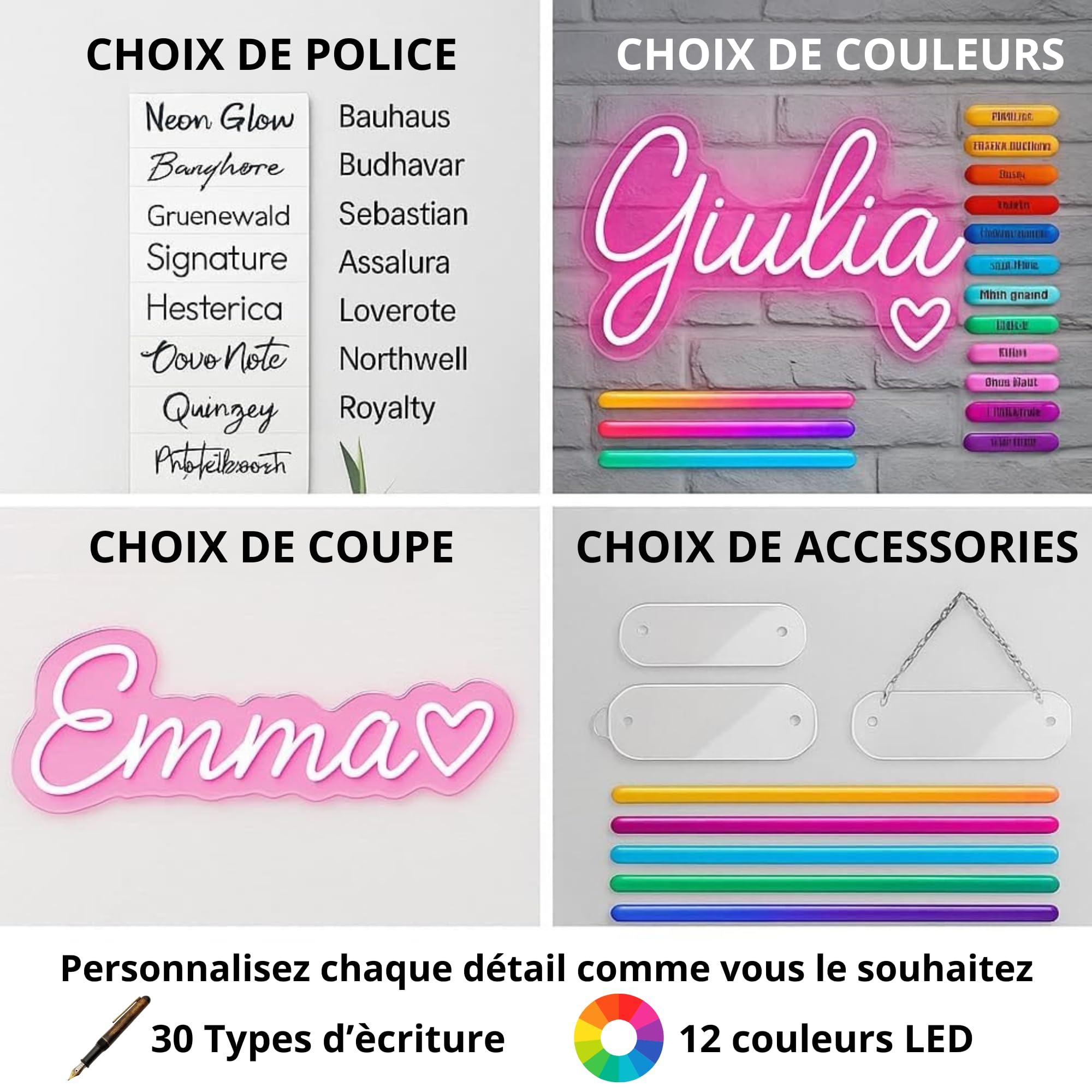 Enseigne Lumineuse Neon, Led Personnalisable, Professionnel Personnalisé LED Prenom Neon Sign Pour Décoration Murale Chambre Club Bar Fête d’Anniversaire - Ecrite sur le Mur
