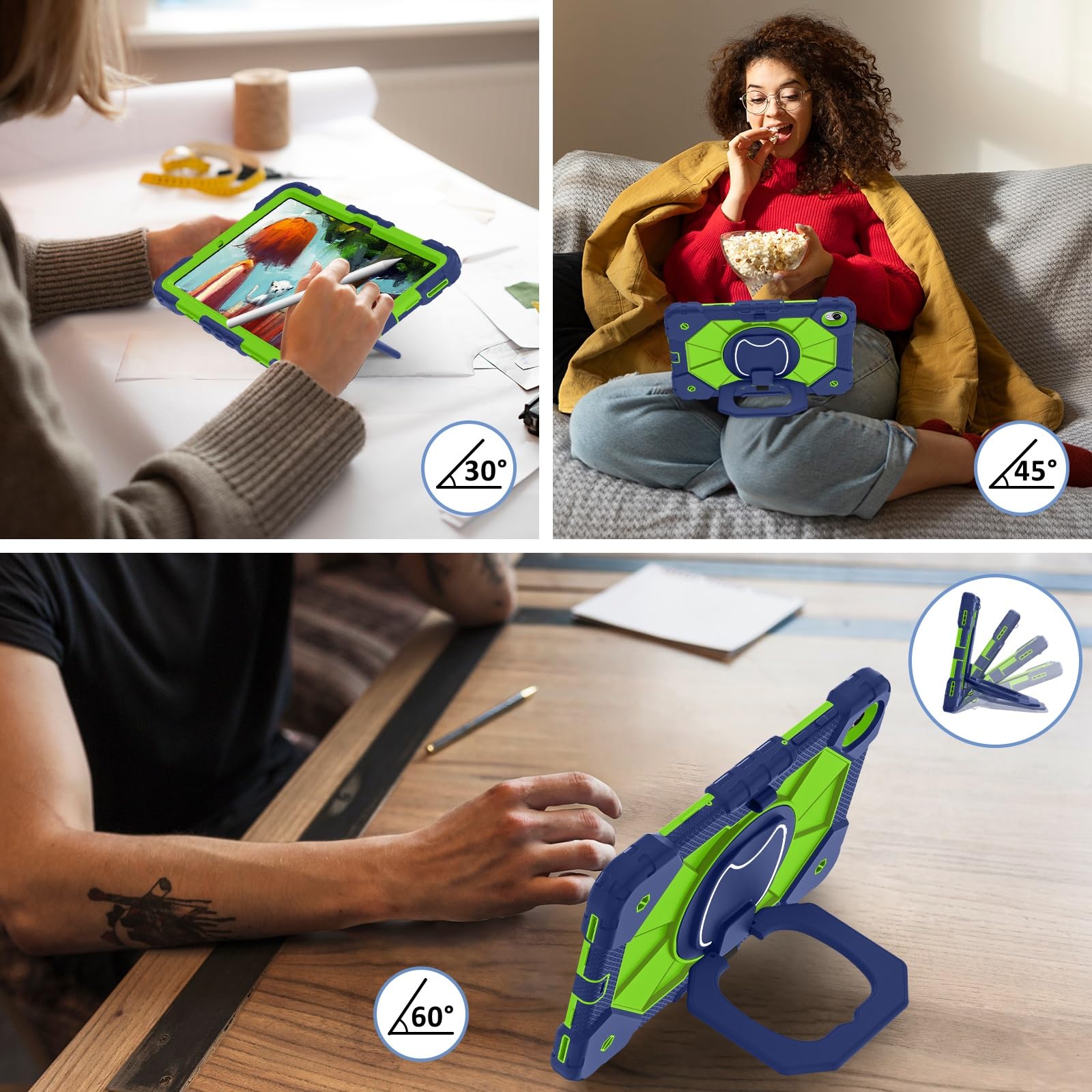 Etui do Samsung Galaxy Tab S11 2025 Model SM-X730/X736B 11-calowa, wytrzymała, odporna na wstrząsy obudowa, etui ochronne W 360 Obrotowa podpórka + pasek rękę + ramię(Yellow Green 2)