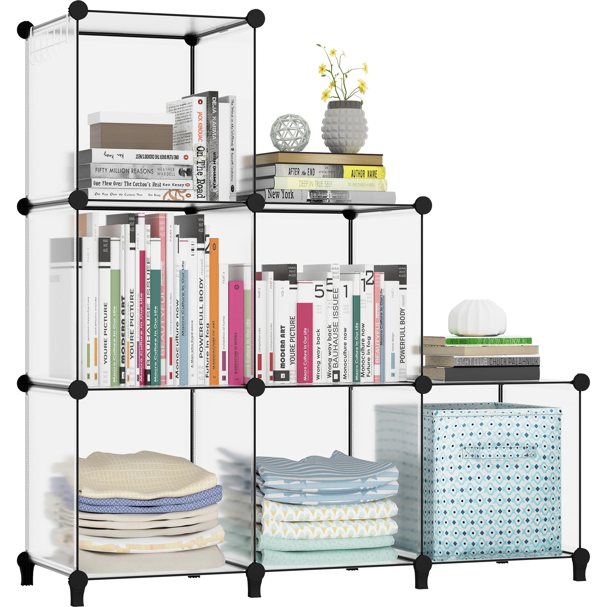 HOMIDEC Bookcase, 6 Cube Storage Unit Bookshelf, Storage Cubes Multi-Use DIY Storage Shelves for Books, Storage Boxes, Clothes, Crochet Yarn, Toys, Transparent
