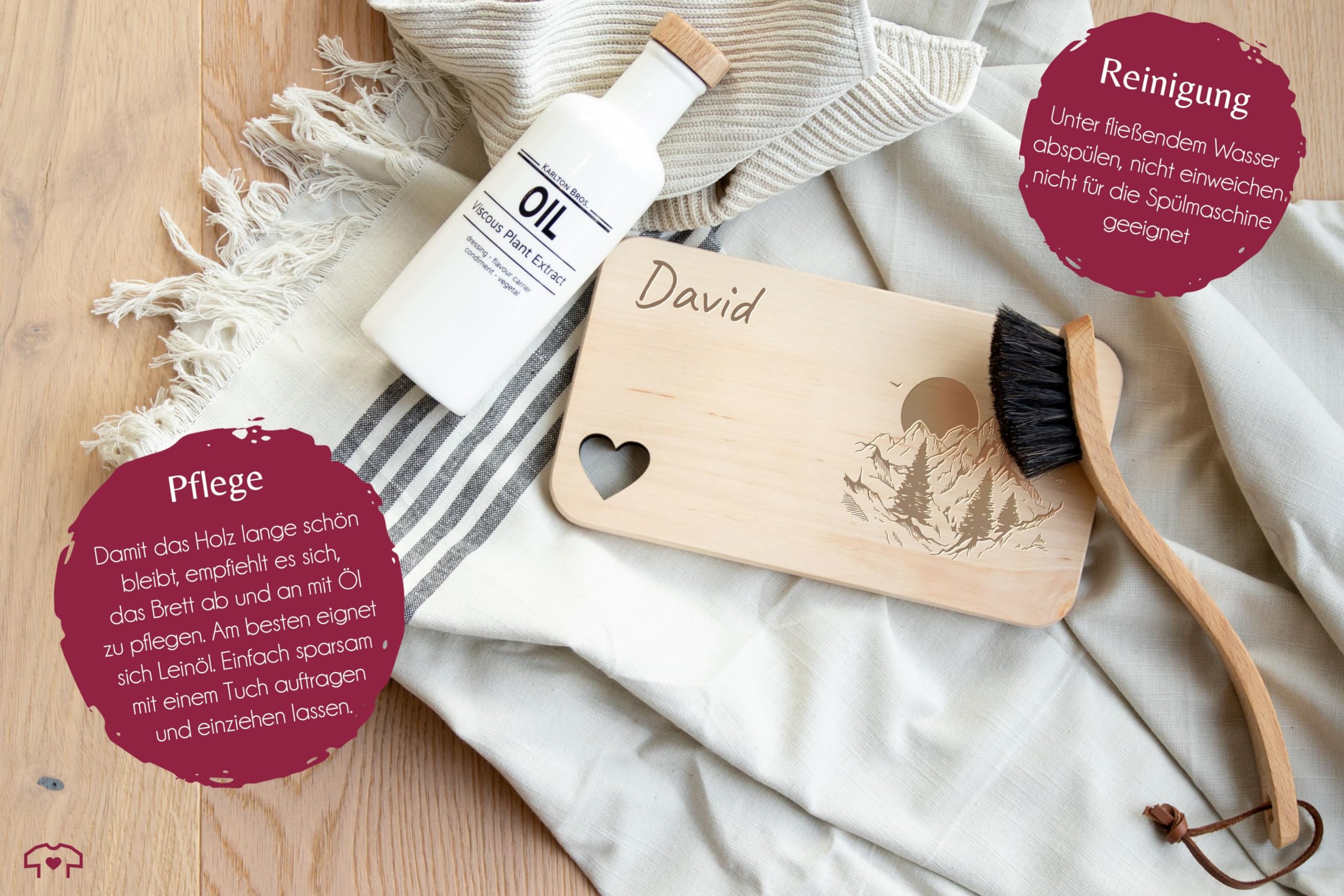 Frühstücksbrettchen Holz Herz - Wandern - Brotzeitbrett Bergwanderer Geschenk Wanderer I Berge I Klettern I Bergkette Name - 22,5x12,5 - Holz - personalisierte geschenke vesperbrett berg hike