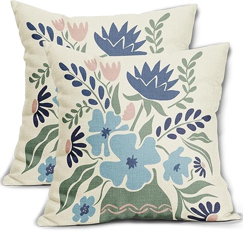 Miniatura 9 de Juego de 2 fundas de almohada de lavanda floral morado de 18 x 18 pulgadas, para primavera y verano, acuarela, mariposa, hojas verdes salvia, para