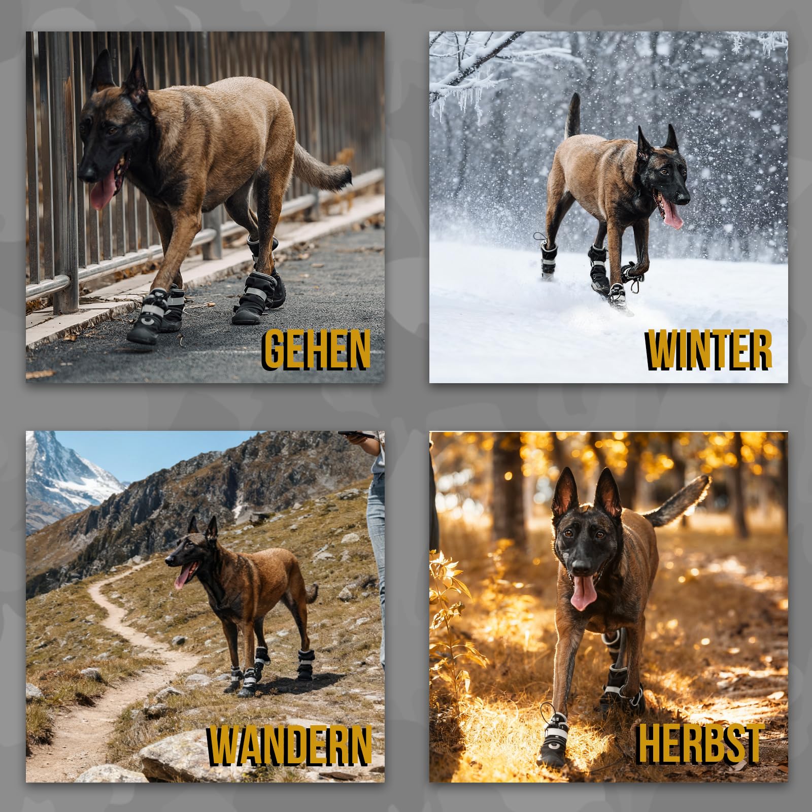 OneTigris Pathfinder Lot de 4 chaussures antidérapantes pour chien - Protection des pattes - Imperméables - Chaudes - Réglables - Avec fermeture Velcro réfléchissante - Pour chiens de taille moyenne