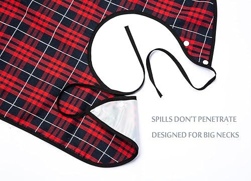 Miniatura 5 de Paquete de 3 baberos para adultos para comer, protector de ropa impermeable con atrapa migas, baberos para personas mayores para comer a la hora de