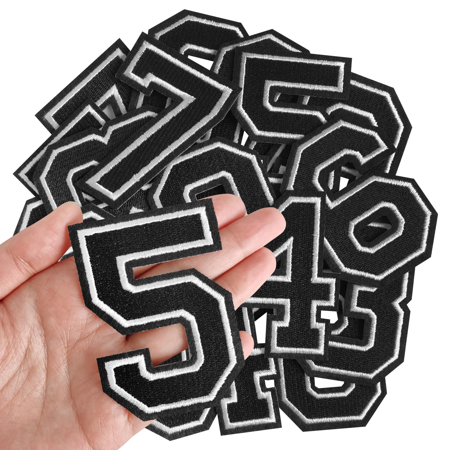IANZE Number Iron on Patches, Iron on Numbers(0-9) for Fabric, Full Embroidery Numbers for Clothing, Hats, Dress, Jeans, T-Shirts, Backpacks, Etc(Black)