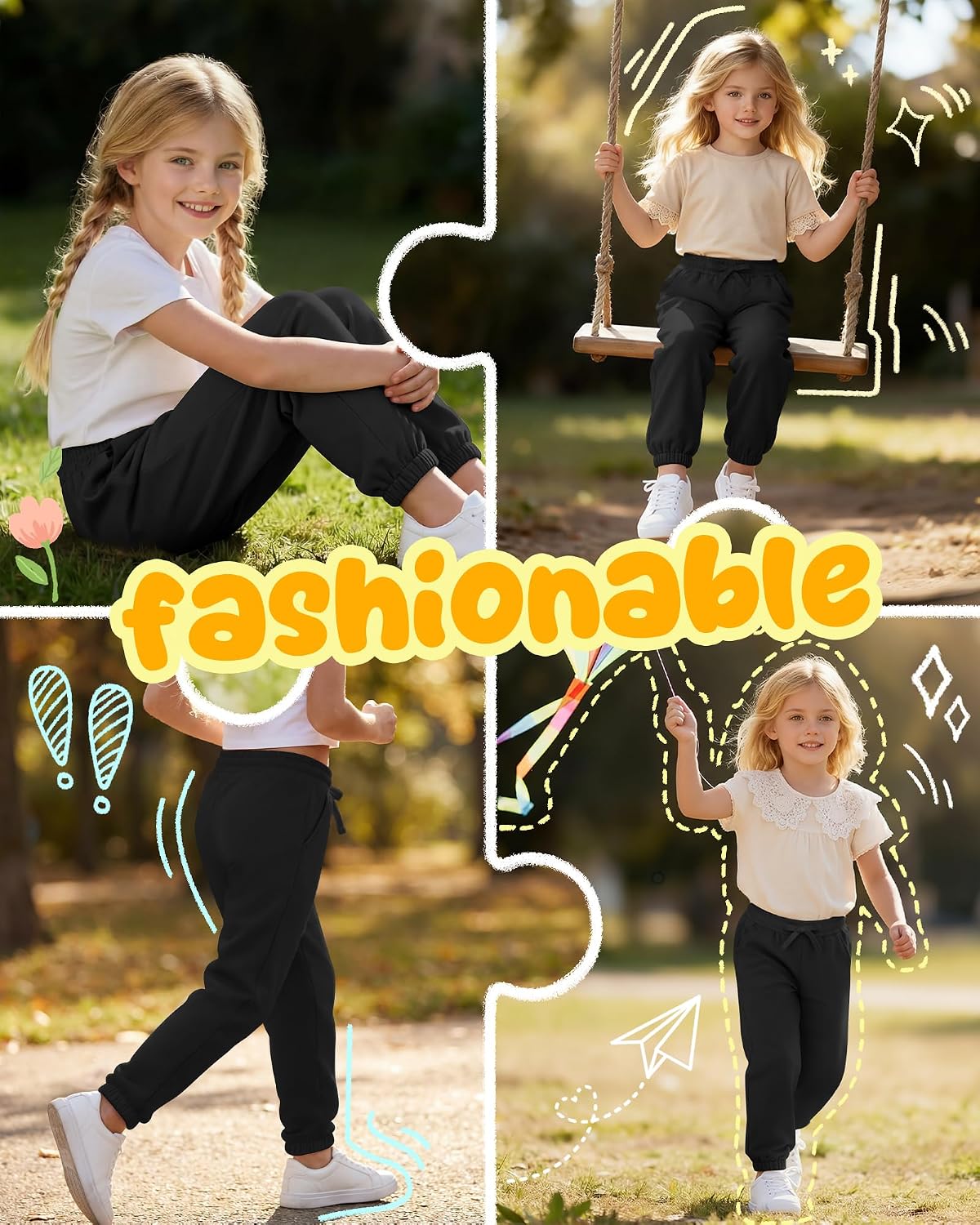 Yooo's Vivi Girls Jogger Pants Athletic High Waisted Elastic Waist Sweatpants for Running Yoga Casual Kids 5-14 Years
