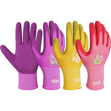 PACIFIC PPE 3 Pairs Gardening Gloves for women, Latex Coated Garden Gloves, Breathable, Medium Size fits Most, Purple, Yellow, Red