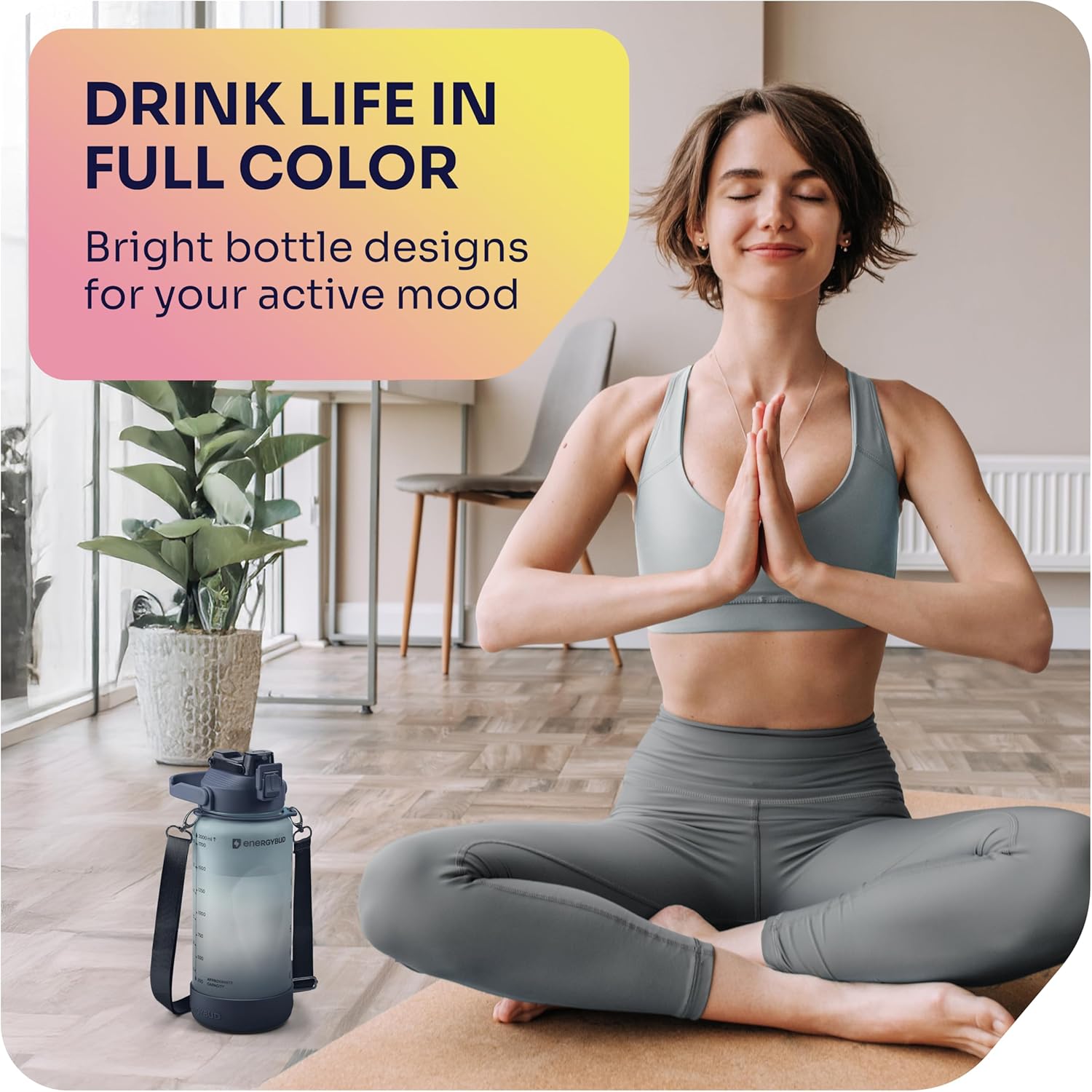 1/2 Gallon Water Bottle with 74.3 oz Capacity - Motivational Time Markers for Daily Hydration Goals - Leakproof BPA Free Tritan with Removable Straw