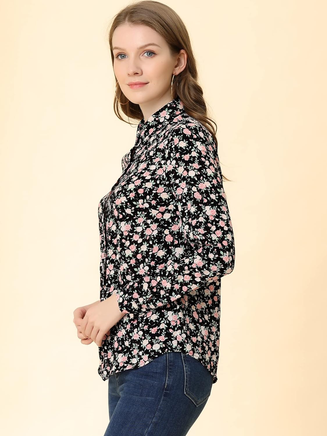 Allegra K Women's Long Sleeve Button Down Ditsy Floral Shirt - Image 5