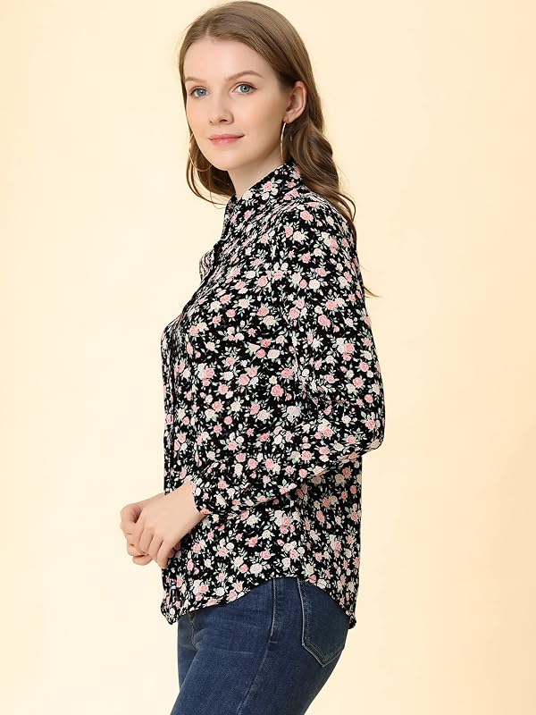 Allegra K Women's Button Down Shirt Work Office Tops Long Sleeve Point Collar Floral Blouse X-Small Black Pink Floral by Allegra K - Used condition - Image 9