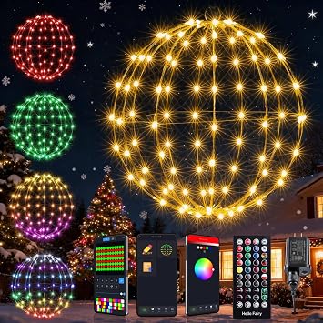 Joomer Smart RGB Christmas Hanging Ball Lights, 12in 108 LED | Color Changing Xmas Light, App and Remote Control, Waterproof Outdoor Fairy Globe Lights for Christmas DecorNon-Connectable