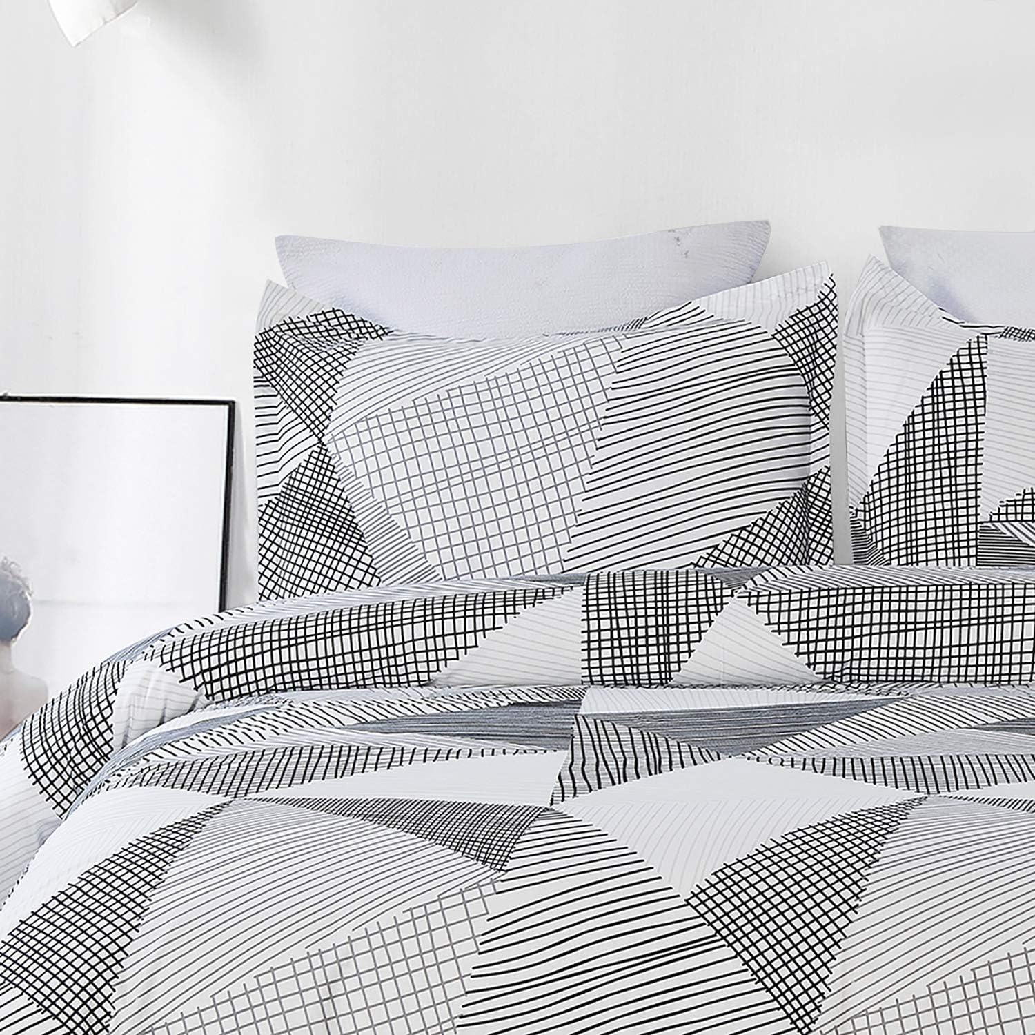 Vaulia 100% Cotton Duvet Cover Sets, Geometric Pattern Design, Twill Weave Fabric Structure - Grey Color, Queen