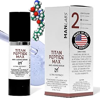 Titan MAX Anti-Aging Peptides Serum for Face – Utra Potency Mens Peptide Serum Moisturizer – Skin Care Men – Face Serum Men – Anti Aging Serum – 10% Niacinamide, HA – All Skin Types–Unscented