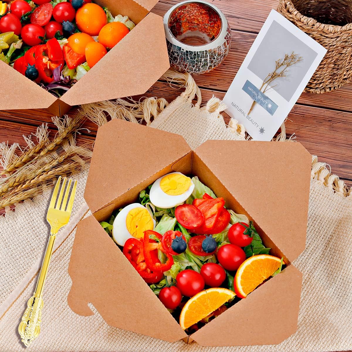 BBG Take Out Food Containers 45 oz (54 Pack) with 30 Pcs Forks, Disposable Paper Take Out Boxes,Microwaveable Kraft Brown Lunch Box for Restaurants,Catering and Parties : Home & Kitchen