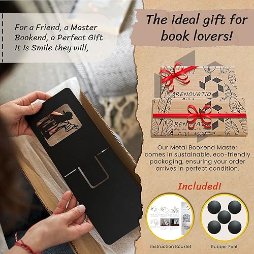 Miniatura 5 de Renovatio Sujetalibros de metal negro Linda, única, decoración geek para el hogar, la oficina y la habitación de los niños Sujetalibros