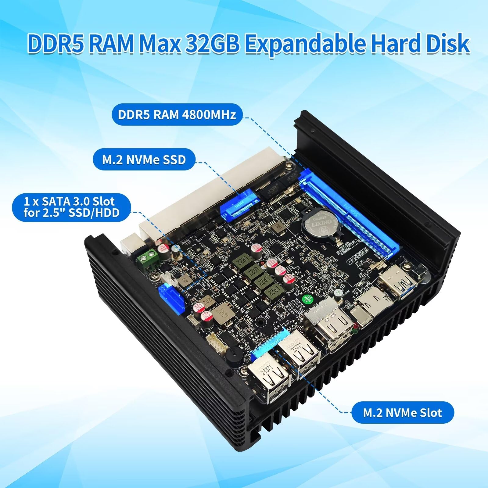 ROUAFWIT Micro Firewall N100 12TH Gen Fanless Mini PC, DDR5 8GB RAM 128GB SSD Router Appliance Computer, Supporto Windows, OPNsense, 6 x 2.5Gbe i226-V Ethernet, TF, Type C, AES-NI