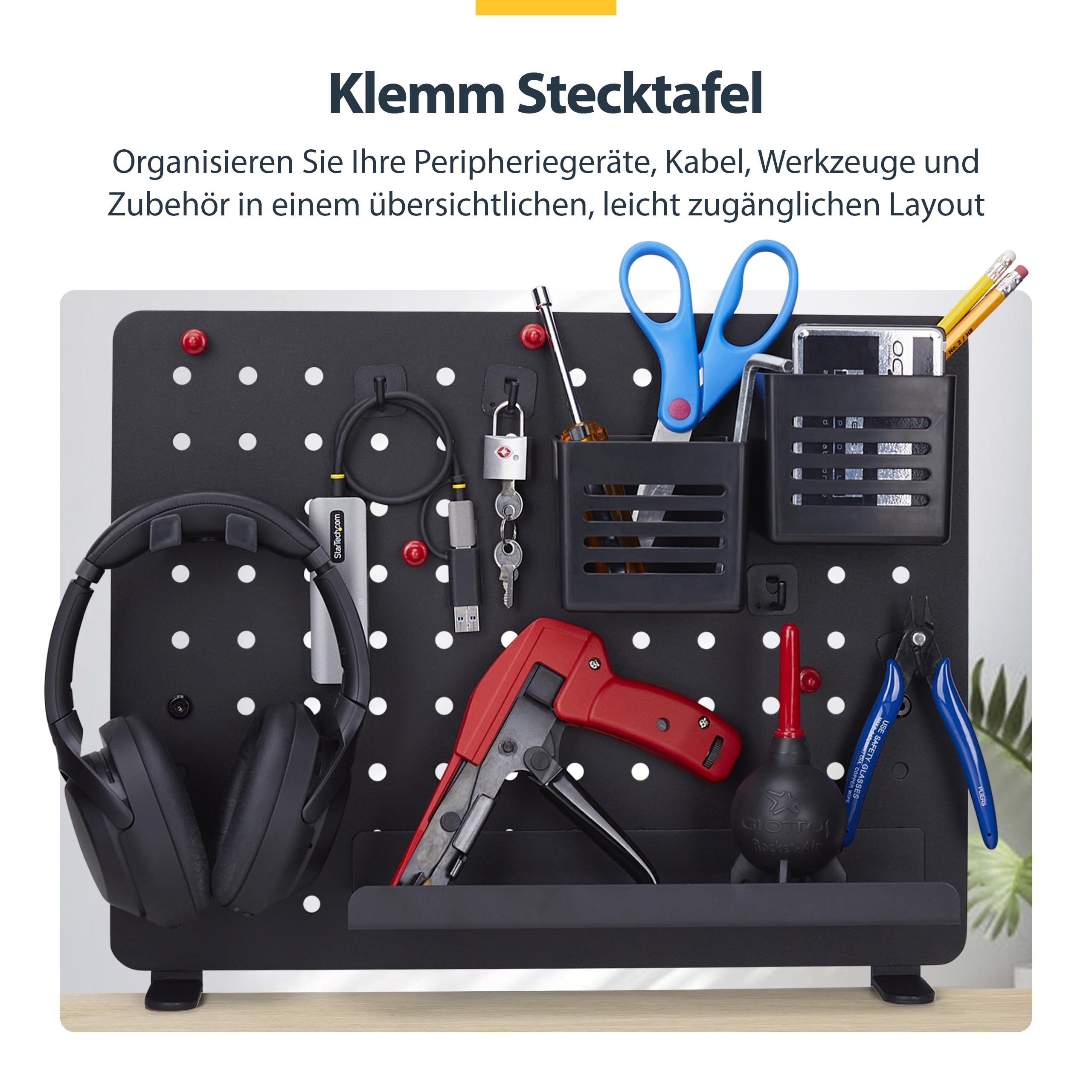 StarTech Klemm Lochplatte mit Zubehör, 420x320mm, Stahl, Schwarz | Pegboard, Lochwand, Tisch Lochbrett, Werkzeugwand, Metall Stecktafel, Ohne Bohren, Für Schreibtisch