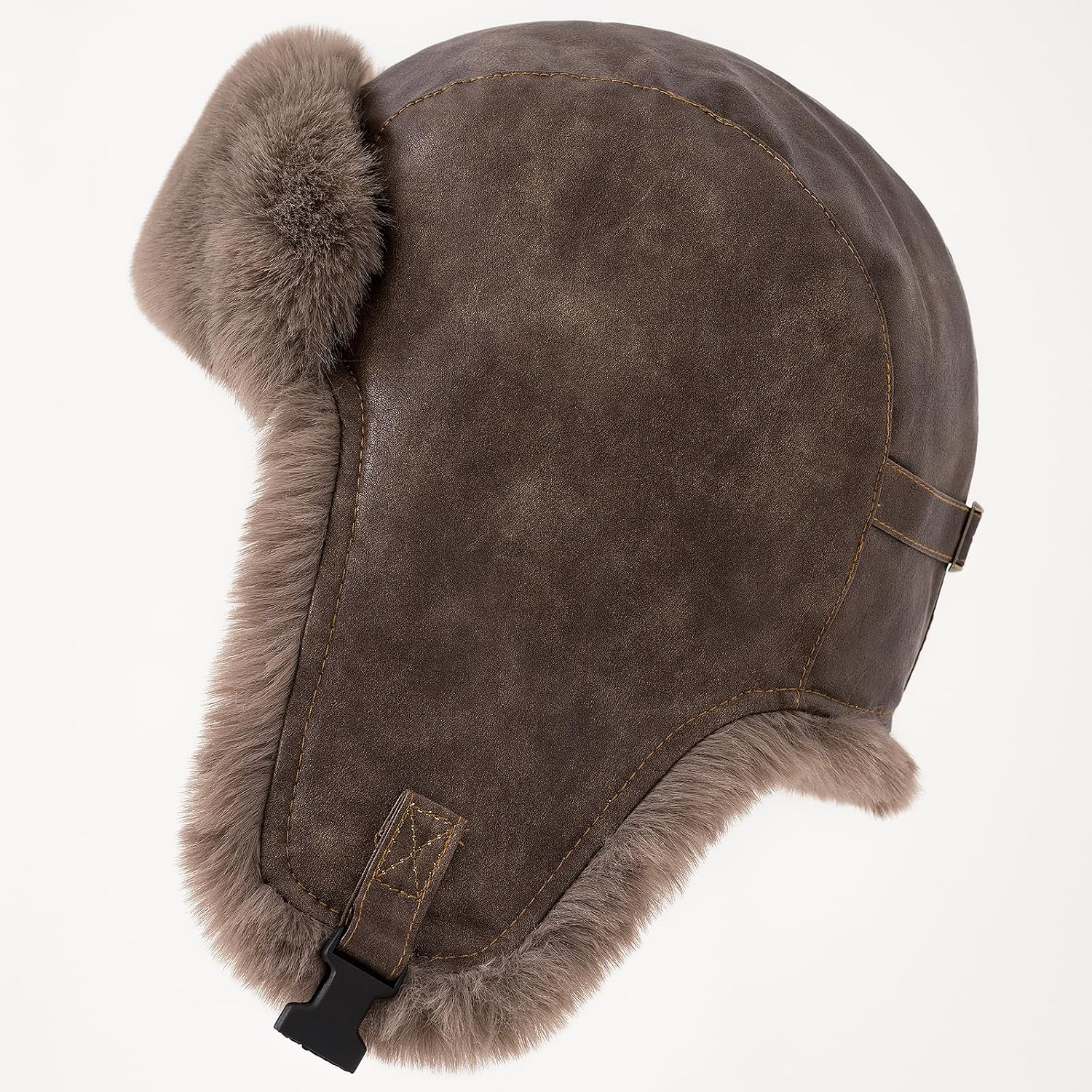 XL Big Heads Winter Trapper Hat, Faux Leather with Plush Faux Fur Lining, Unisex Ushanka for Cold Weather