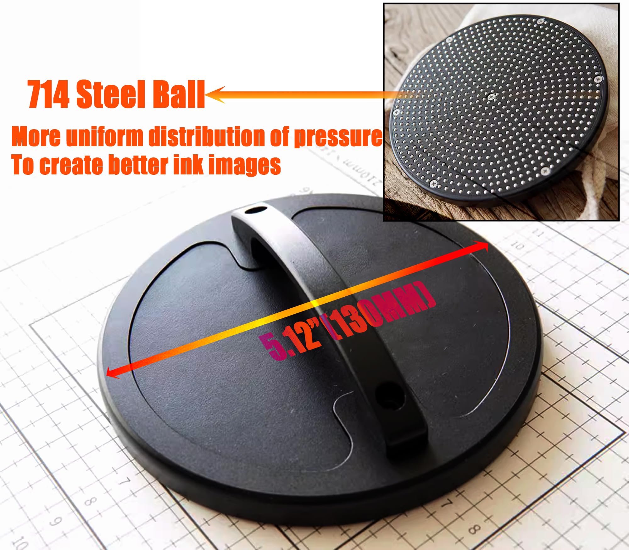 INTSUPERMAI Block Printing Baren, Steel Ball Printmaking Baren, Metal Handle, Even Pressure, Printmaking Ink Plates Plastic Printmaking Tools, 5.12