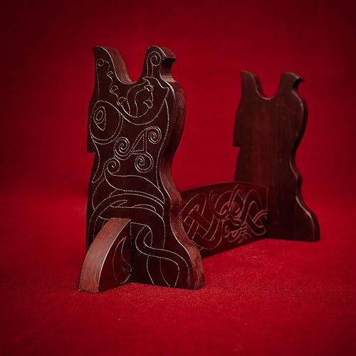 Miniatura 5 de Espada de un solo nivel hecha a mano de madera maciza auténtica, soporte para hacha con diseño de serpiente vikinga grabada, 17 x 8 pulgadas