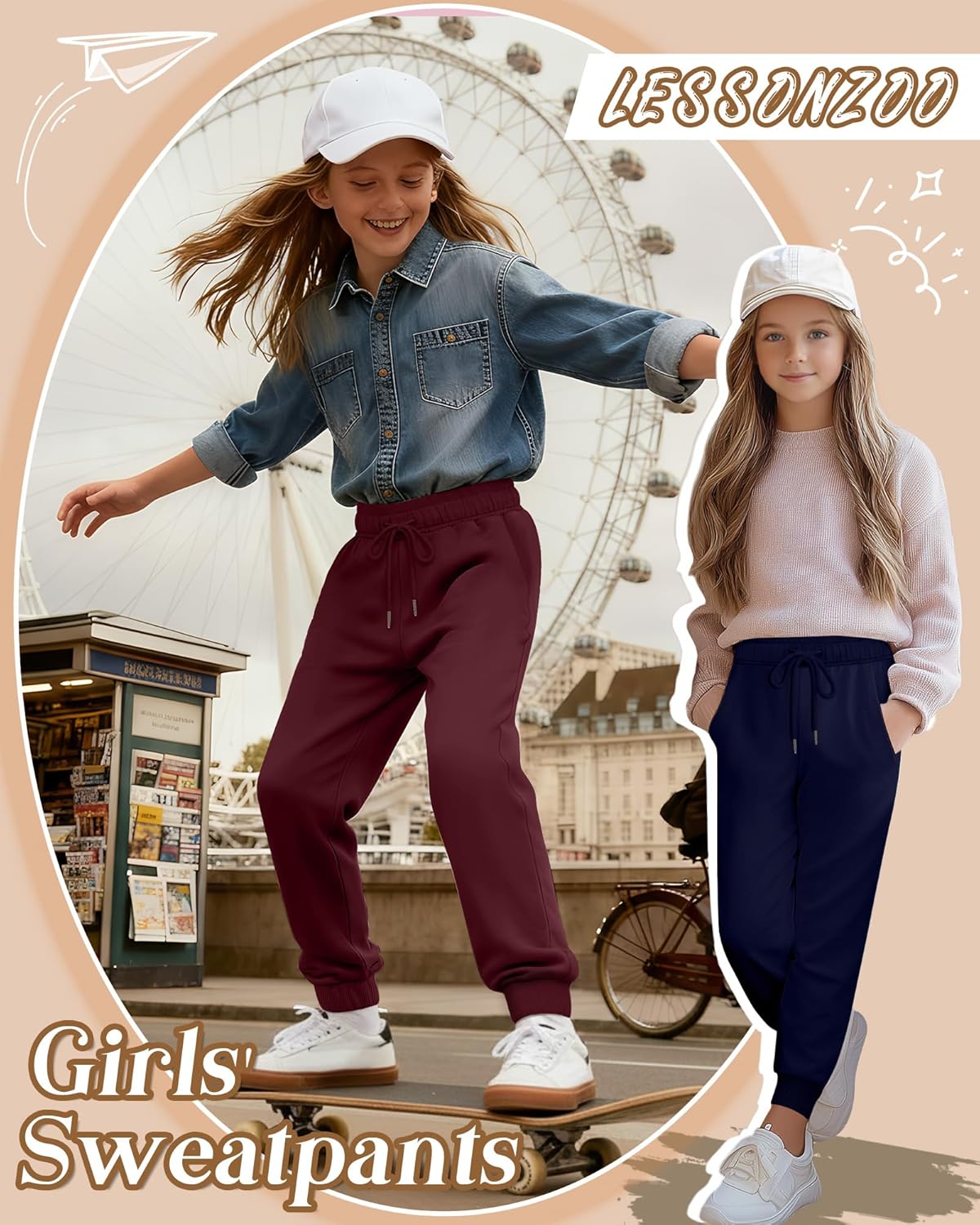 4 Pack Girls Joggers Lounge Sweatpants Drawstring Baggy Lightweight Kids Double Waisted Athletic Pants with Pockets - Image 5