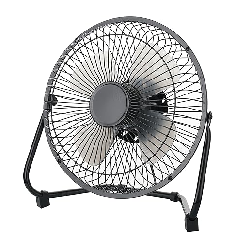 8” High Velocity Portable Fan, 2-Speed USB-Powered Floor or Table Fan with Adjustable Tilt and Steel Frame, Compact Cooling for Home, Office, or Workshop