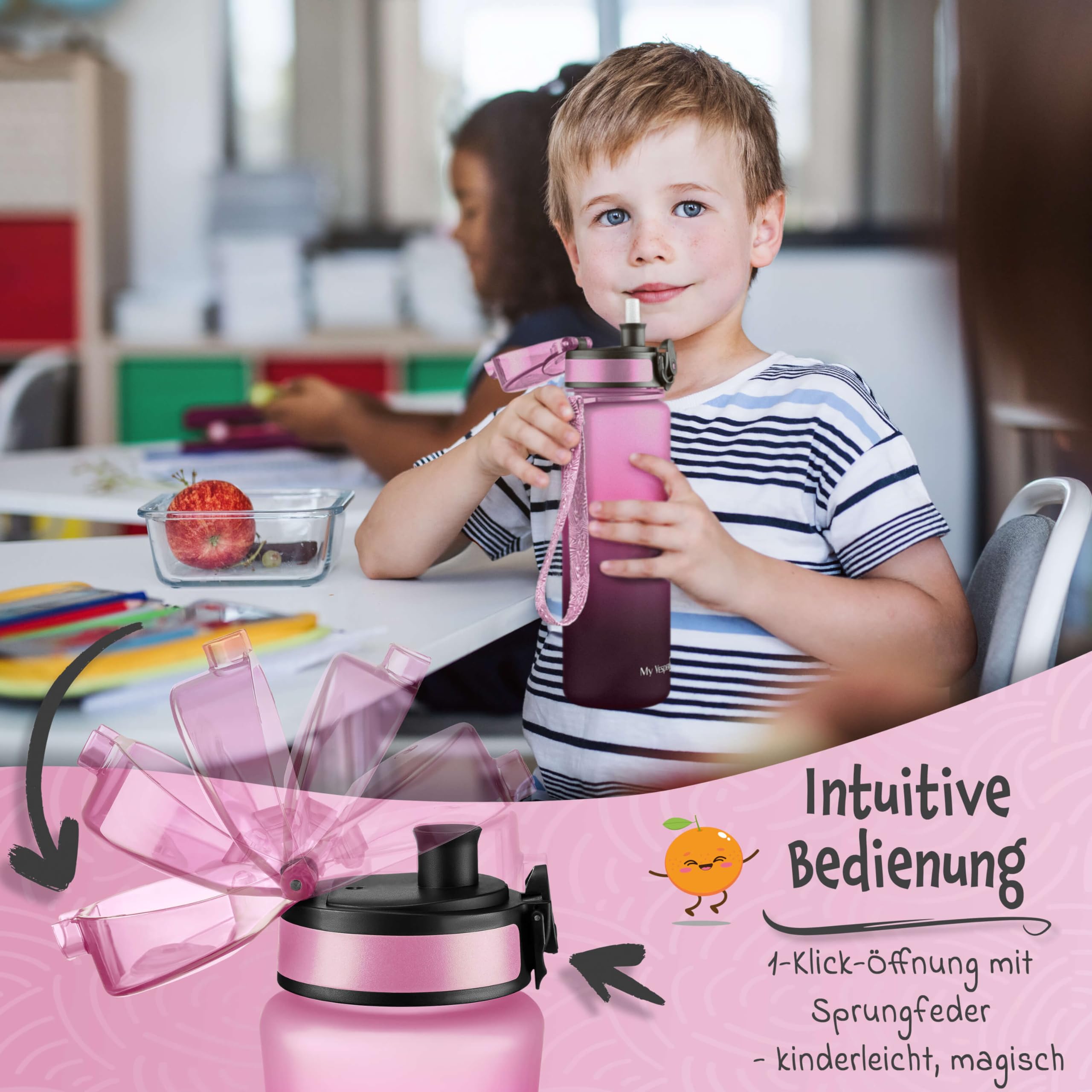My Vesperbox Minny Trinkflasche - schwarz/grün, 500ml | Kinder