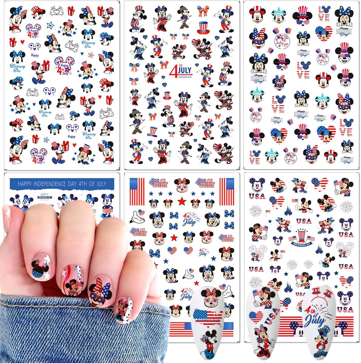 Kawaii Nail Art Stickers 8 Sheets Cute Nail Decals 3D Self