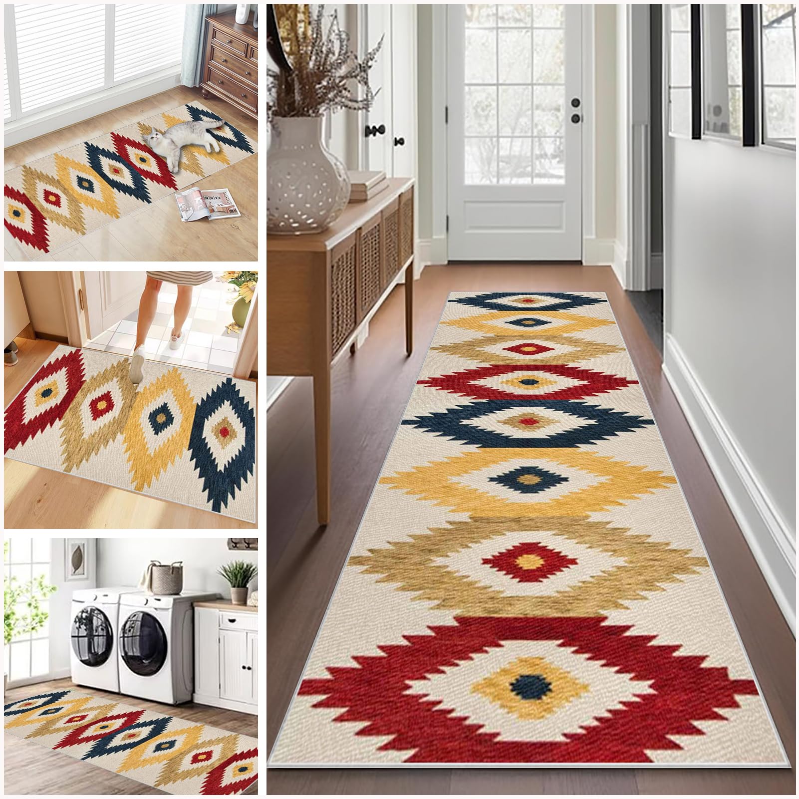 Hallway Carpet Runners Non Slip Washable 60 x 220 cm Entryway Runner Rugs Kitchen Carpet Rug Narrow Rug Vintage Carpet Runners for Hallway Long Hall Runner Rug for Kitchen Entryway Corridor Bedroom