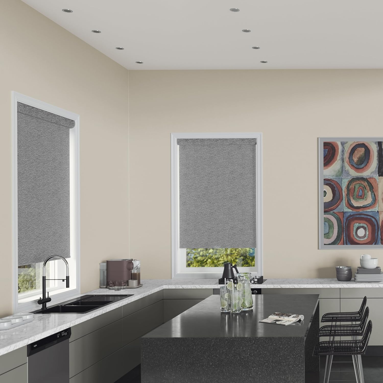 Lumino 100% Blackout Roller Shades for Windows - 17.5" W x 72" L - Medium Gray, Over 2,000 Custom Sizes, Cordless, Dual Layer Fabric for Advanced Light Blockage, Thermal Insulated Privacy Blinds