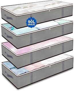 4 Stück 90L Unterbett Aufbewahrungsbox,Unterbettkommode Aufbewahrungstasche,unterbettkommode,mit Deckel, Faltbare Kleiderauf bewahrung stasche, für Bettwäsche, Bettdecken und Kleidung