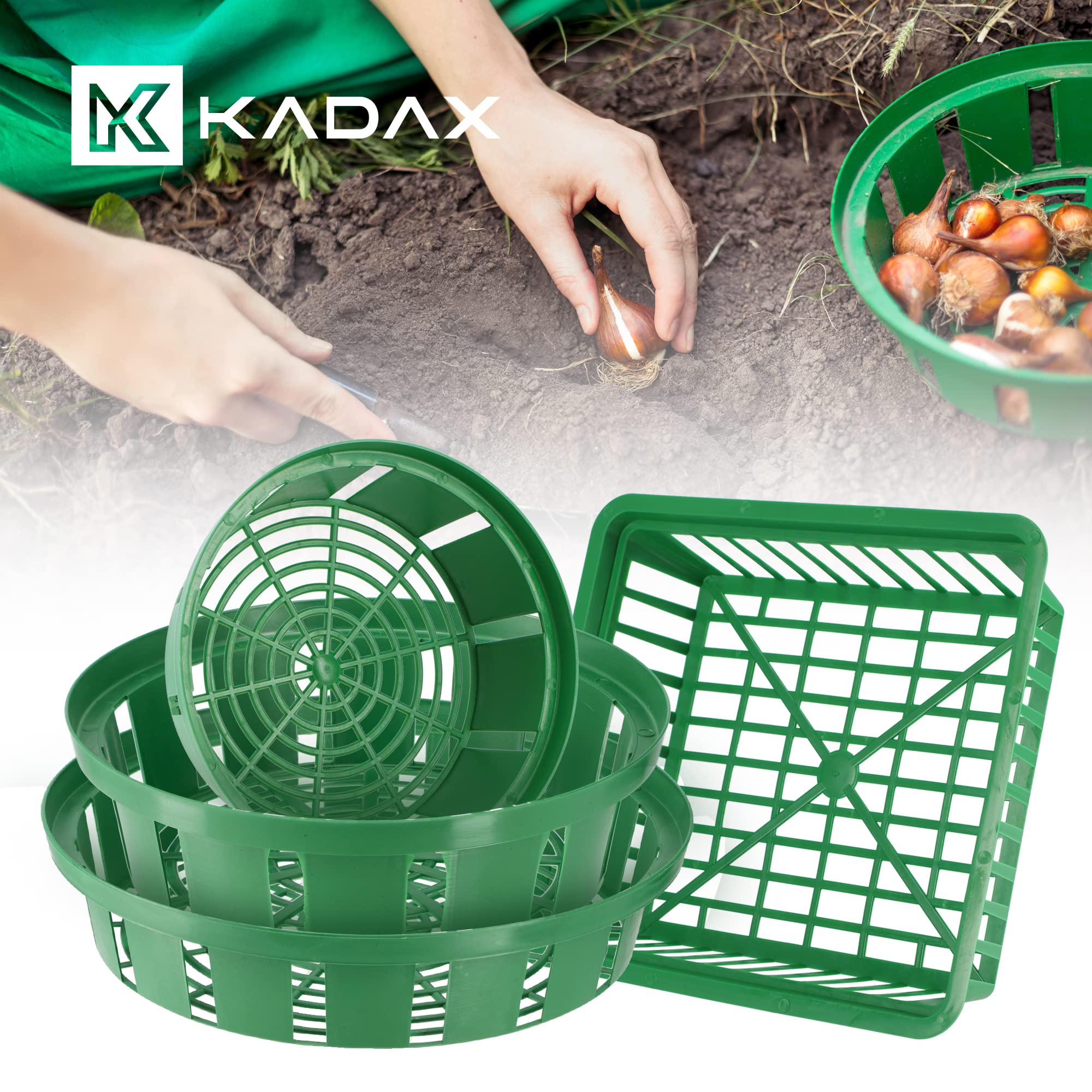KADAX Cesta de Cultivo para cebollas de Flores, Cesta de Cultivo de plástico, Cuenco de Cultivo para Plantas Vegetales, Cesta de cebollos, Cesta en 2 Formas para (28 x 26 cm, Juego de 10 Unidades)