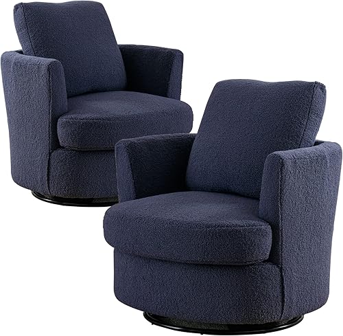 Miniatura 69 de Silla giratoria decorativa, sillas giratorias redondas de felpilla de 31.9 pulgadas de ancho para sala de estar, cómoda y moderna silla giratoria de